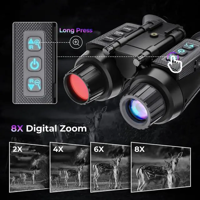 Alt view image 7 of 7 - 4K Head-Mounted Night Vision Goggles & Binoculars Infrared NVG with 4 Color Vision, Manual Focus & 8X Digital Zoom for Hunting, Camping, and Outdoor Surveillance