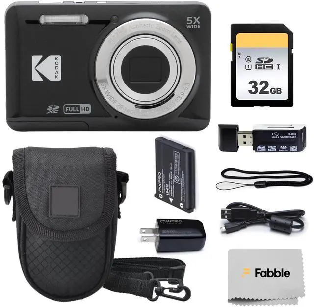 Main image of PIXPRO FZ55 16MP Digital Point & Shoot Camera, 5X Optical Zoom, 28mm Wide Angle, 1080P Full HD Video, Bundle with 32GB SD Card, Protective Case, and Hi-Speed Card Reader (Black)