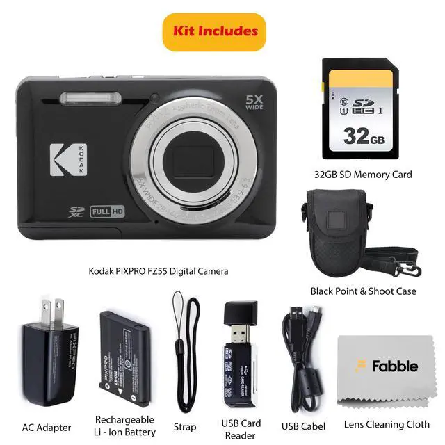 Alt view image 2 of 6 - PIXPRO FZ55 16MP Digital Point & Shoot Camera, 5X Optical Zoom, 28mm Wide Angle, 1080P Full HD Video, Bundle with 32GB SD Card, Protective Case, and Hi-Speed Card Reader (Black)