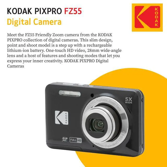 Alt view image 4 of 6 - PIXPRO FZ55 16MP Digital Point & Shoot Camera, 5X Optical Zoom, 28mm Wide Angle, 1080P Full HD Video, Bundle with 32GB SD Card, Protective Case, and Hi-Speed Card Reader (Black)