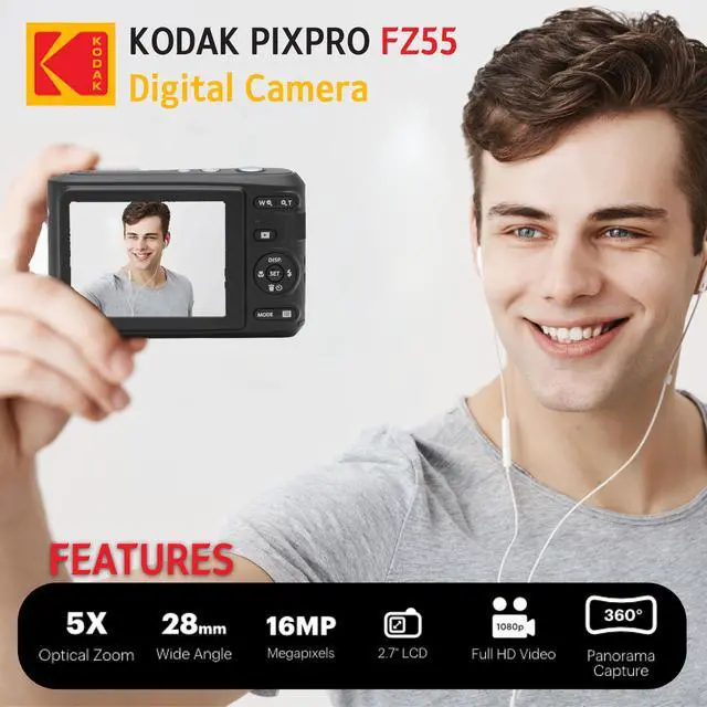 Alt view image 5 of 6 - PIXPRO FZ55 16MP Digital Point & Shoot Camera, 5X Optical Zoom, 28mm Wide Angle, 1080P Full HD Video, Bundle with 32GB SD Card, Protective Case, and Hi-Speed Card Reader (Black)