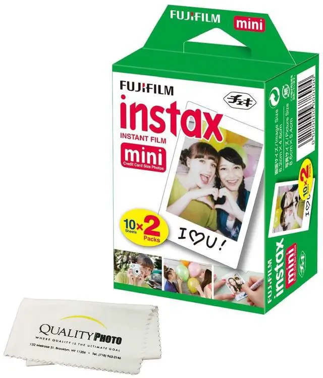 Main image of INSTAX Mini Instant Film (White) for Mini 8,9,11,12 Cameras w/Quality Photo Microfiber Cloth (20 Prints)
