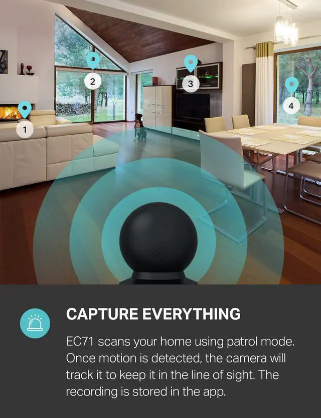 Alt view image 3 of 6 - Kasa 1080p Indoor Pan/Tilt Wired Security Camera, Baby & Pet Monitor, EC71 | Motion Detection & Tracking, 2-Way Audio, Night Vision, Subscription-Free Local Storage or Optional Cloud