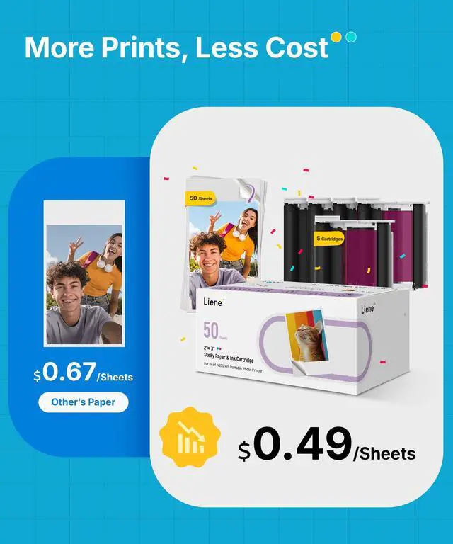 Alt view image 2 of 7 - Pearl N200 Pro Portable AI Photo Printer, Instant Mini Picture Printer for iPhone Smartphone, Thermal Dye Sublimation, Bluetooth Sticker Maker 50 Sheets 2x3 Adhesive Paper & 5 Cartridges, Gold