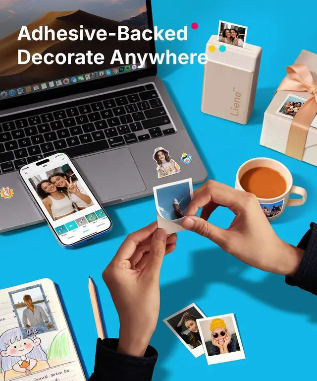Alt view image 4 of 7 - Pearl N200 Pro Portable AI Photo Printer, Instant Mini Picture Printer for iPhone Smartphone, Thermal Dye Sublimation, Bluetooth Sticker Maker 50 Sheets 2x3 Adhesive Paper & 5 Cartridges, Gold