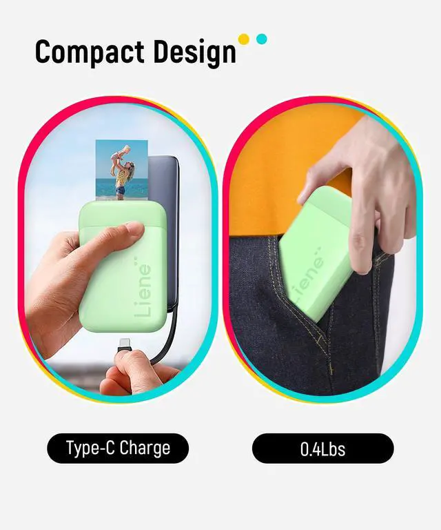 Alt view image 2 of 7 - Pearl K100 Photo Printer, 2x3 Mini Portable Instant Phone Printer 50 Zink Adhesive Paper, Bluetooth 5.2 Compatible w/iOS & Android, Small Color Picture Printer for iPhone Smartphone Green