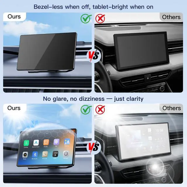 Alt view image 4 of 7 - 9" Carplay Screen for Car, Portable Wireless Car Play Screen for Apple CarPlay & Android Auto, OTA Updates, Backup Camera, Mirror Link, Voice Control, GPS Navigation, Bluetooth 5.0, FM/AUX