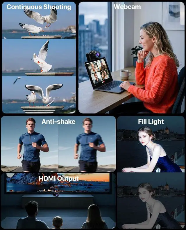 Alt view image 7 of 7 - 8K Digital Cameras for Photography, 2026 Autofocus 88MP WiFi Professional Photography Camera with Dual-Lens for YouTube, 16X Digital Zoom, TF Card, Lens Hood, Touch Screen,2 Batteries & Charging Stand