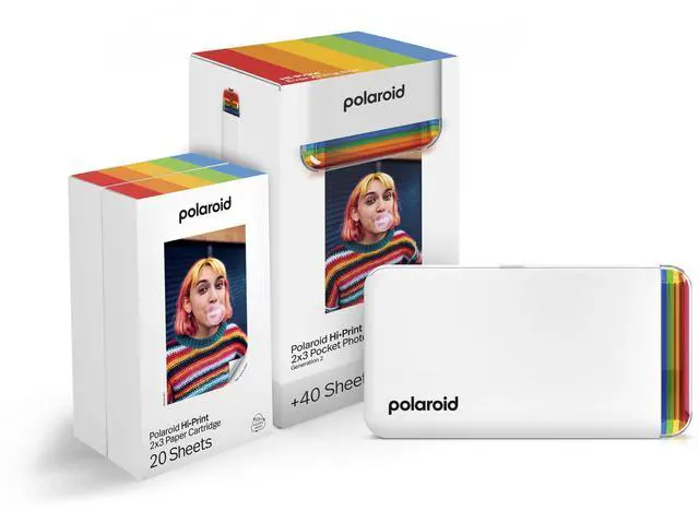 Main image of Hi-Print + Paper Bundle - 2nd Generation Bluetooth Connected 2x3 Pocket Photo Dye-Sub Printer - White Printer + 40 Photos (6438) | 40 Photos, Bluetooth connectivity