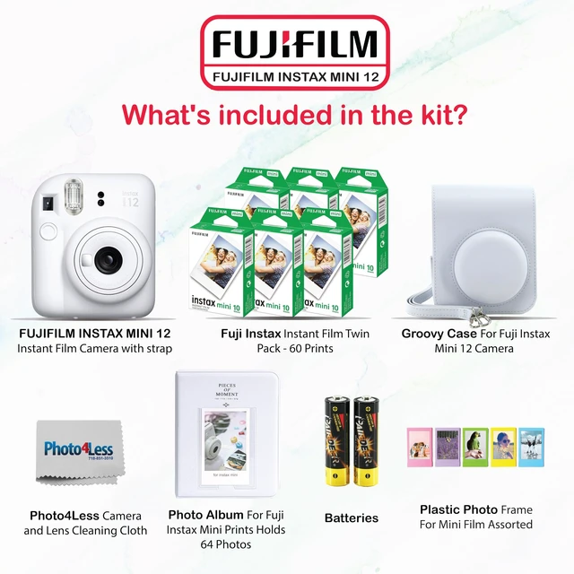 Alt view image 2 of 7 - Instax Mini 12 Instant Camera Bundle with Instax Mini Instant Film Value Pack (60 Sheets) with Accessories Including Protective Case, Strap, Photo Album (Clay White)