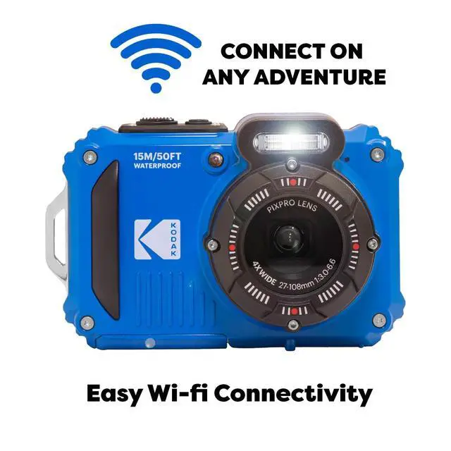 Alt view image 2 of 7 - Kodak PIXPRO WPZ2 Rugged Waterproof Shockproof Digital Camera 16MP 4X Optical Zoom 1080P Full HD Video, 2.7 LCD (Blue), 32GB SD Card, Black Compact Camera Case, Floating Strap, Bundle (7 Items)