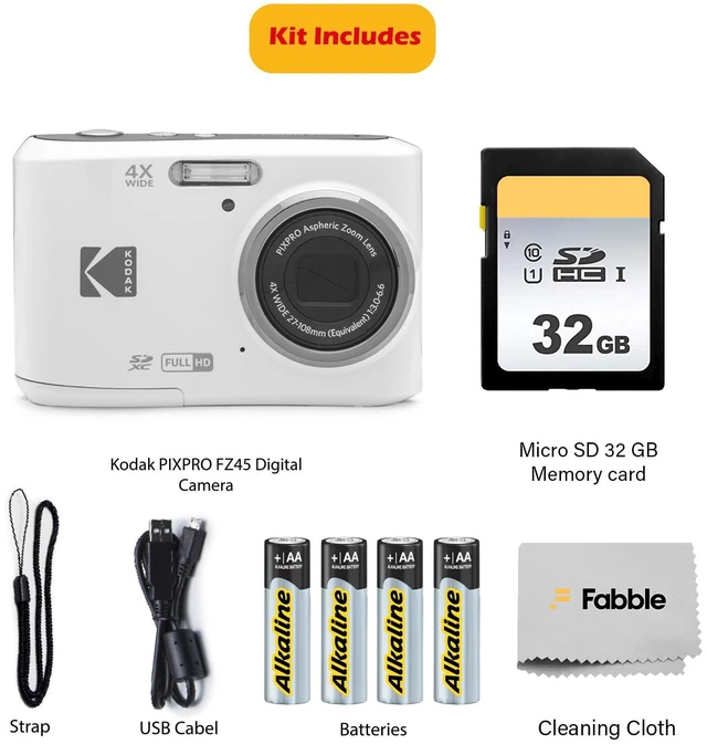 Alt view image 2 of 6 - PIXPRO FZ45 16MP Digital Camera with 4X Optical Zoom 27mm Wide Angle and 2.7" LCD Screen Bundle with 32GB SD Memory Card, AA Batteries (4 Pack), Lens Cleaning Cloth (White)