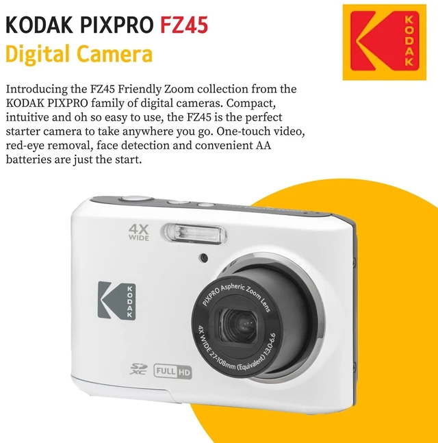Alt view image 4 of 6 - PIXPRO FZ45 16MP Digital Camera with 4X Optical Zoom 27mm Wide Angle and 2.7" LCD Screen Bundle with 32GB SD Memory Card, AA Batteries (4 Pack), Lens Cleaning Cloth (White)