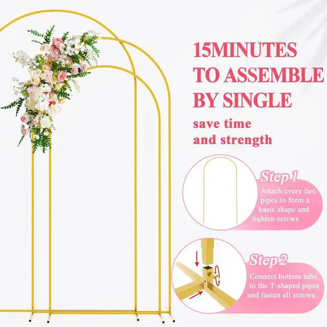 Alt view image 4 of 6 - Wedding Arch Backdrop Stand 7.2FT,6.6FT,6FT Gold Metal Arch Stand | Metal Arch Backdrop Stand Set of 3 Balloon Arch Frame for Wedding Ceremony Birthday Party Bridal Baby Shower Decor