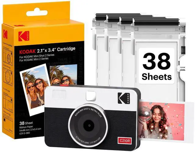 Main image of Mini Shot 2 Retro 2x3 Instant Camera, Photo Printer, 38 Sheet, White | Bluetooth, iPhone & Android Smartphone Compatible, 13MP Camera, Retake Before Printing, Water, Fingerprint & Fade Resistant