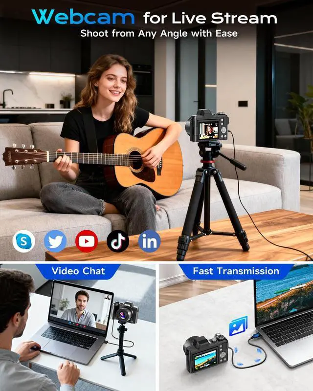 Alt view image 7 of 7 - 4K Digital Camera for Photography Travel, 56MP Autofocus Vlogging Camera for YouTube, 16X Zoom with 3" 180°Flip Screen & Lens Hood, 32GB Card, Gift Ideas for Teens & Beginners