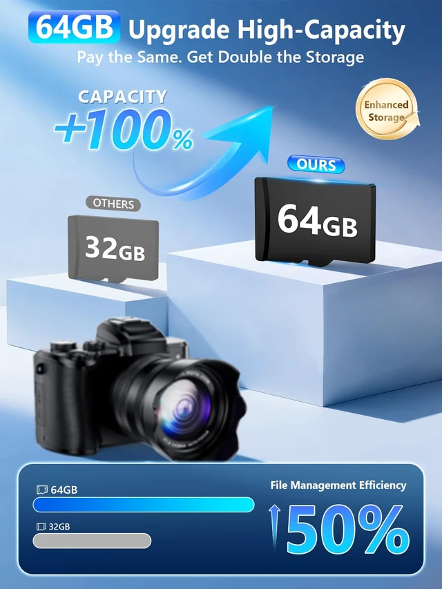 Alt view image 3 of 7 - 8K Digital Camera, 88MP WiFi Cameras for Photography with 3.2" Touchscreen 64GB Card, Autofocus, 16X Zoom, Anti-Shake, Dual Lens Vlogging Camera for YouTube, 2 Batteries & Flash