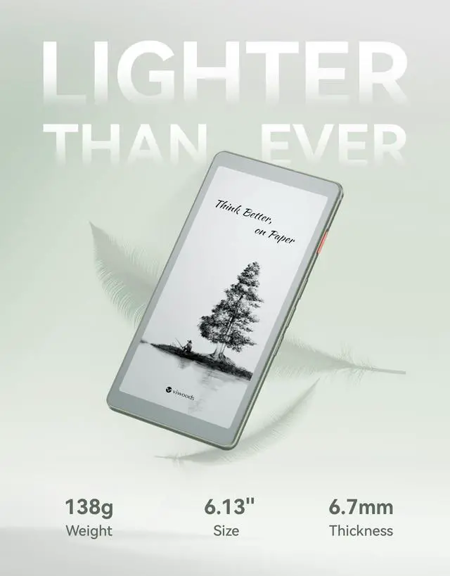 Alt view image 2 of 6 - 6.13'' Carta1300 AiPaper Reader with 4G Connectivity, Ultra-Thin & Light E Ink eReader Device, AI Integrated, 300PPI, Adjustable Front Light, 128GB Storage