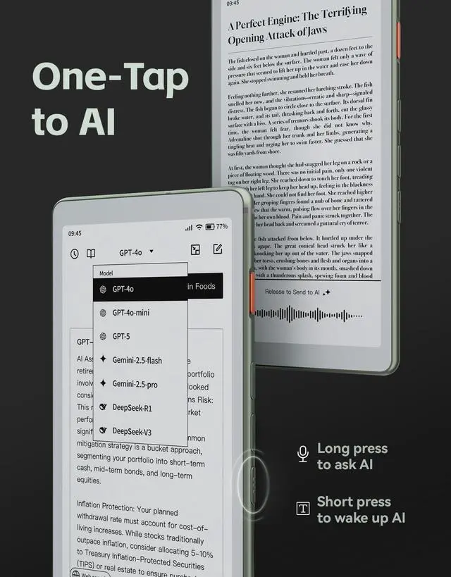 Alt view image 3 of 6 - 6.13'' Carta1300 AiPaper Reader with 4G Connectivity, Ultra-Thin & Light E Ink eReader Device, AI Integrated, 300PPI, Adjustable Front Light, 128GB Storage