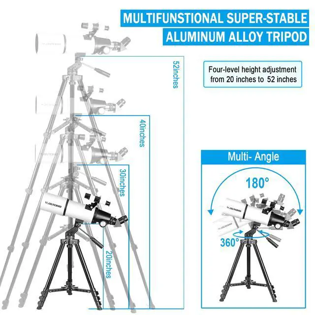 Alt view image 4 of 7 - Telescope for Adults High Powered, 80mm Aperture 600mm AZ Mount Refractor Telescope for Kids Beginners - Portable Telescopes for Adults Astronomy with Backpack, Phone Adapter, Moon Filter
