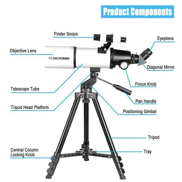 Alt view image 7 of 7 - Telescope for Adults High Powered, 80mm Aperture 600mm AZ Mount Refractor Telescope for Kids Beginners - Portable Telescopes for Adults Astronomy with Backpack, Phone Adapter, Moon Filter
