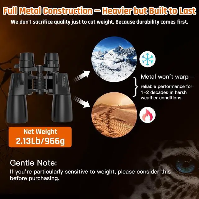 Alt view image 2 of 7 - 10-30x50 Zoom Binoculars for Adults High Powered | HD Optics,Waterproof, Fogproof,Military,Bird Watching,Traveling Concerts,Large View,BAK4,FMC Lens,Clear Low Light Vision