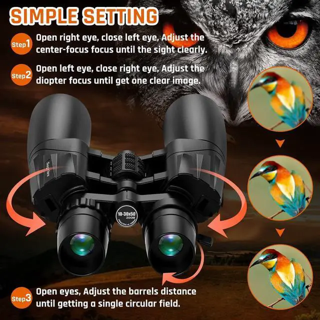 Alt view image 3 of 7 - 10-30x50 Zoom Binoculars for Adults High Powered | HD Optics,Waterproof, Fogproof,Military,Bird Watching,Traveling Concerts,Large View,BAK4,FMC Lens,Clear Low Light Vision
