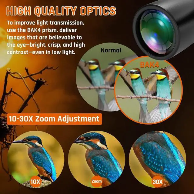 Alt view image 4 of 7 - 10-30x50 Zoom Binoculars for Adults High Powered | HD Optics,Waterproof, Fogproof,Military,Bird Watching,Traveling Concerts,Large View,BAK4,FMC Lens,Clear Low Light Vision