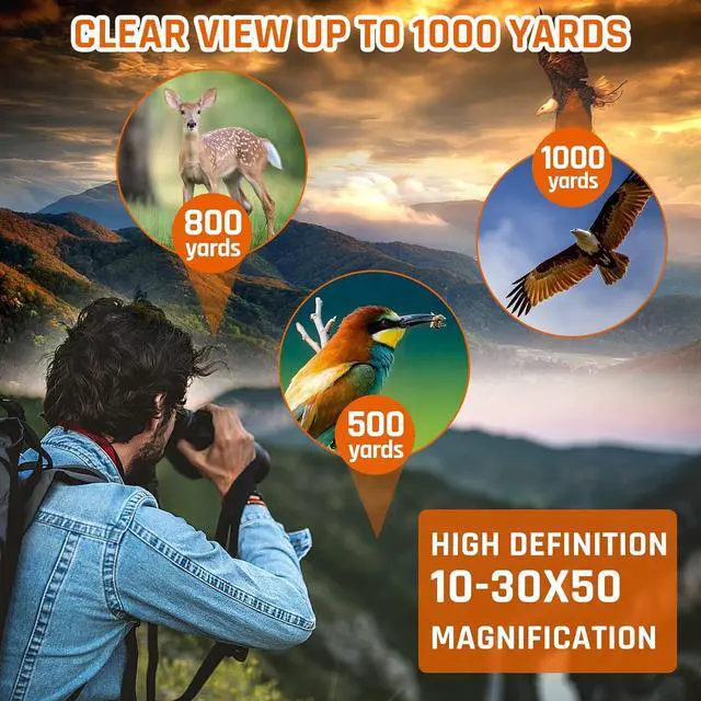 Alt view image 6 of 7 - 10-30x50 Zoom Binoculars for Adults High Powered | HD Optics,Waterproof, Fogproof,Military,Bird Watching,Traveling Concerts,Large View,BAK4,FMC Lens,Clear Low Light Vision