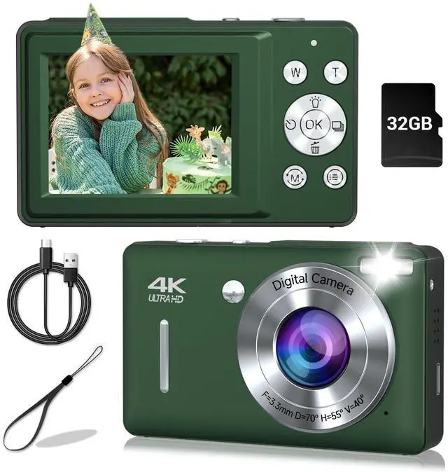 Main image of Digital Camera, 44MP Compact Camera, FHD 1080P Point and Shoot Digital Cameras with 16X Zoom, Face Detect, Smile Capture, Anti Shake, for Boys Girls Teens Gifts (Deep Green)