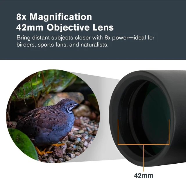 Alt view image 3 of 7 - Outland X 8x42 Binoculars for Birding & Nature Viewing Built for the Outdoors, Rugged Rubber-Armored Body, Waterproof, BaK-4 Prisms, Multi-Coated Optics, Bright, Clear Views