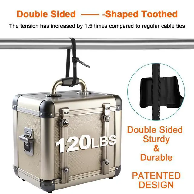 Alt view image 2 of 7 - 18" -double-sided tooth zip ties black. : 120lbs tensile strength. Heavy-duty, self-locking, adjustable, durable nylon ties for indoor/outdoor use. (100Pack black)