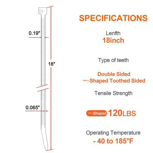 Alt view image 6 of 7 - 18" -double-sided tooth zip ties black. : 120lbs tensile strength. Heavy-duty, self-locking, adjustable, durable nylon ties for indoor/outdoor use. (100Pack black)