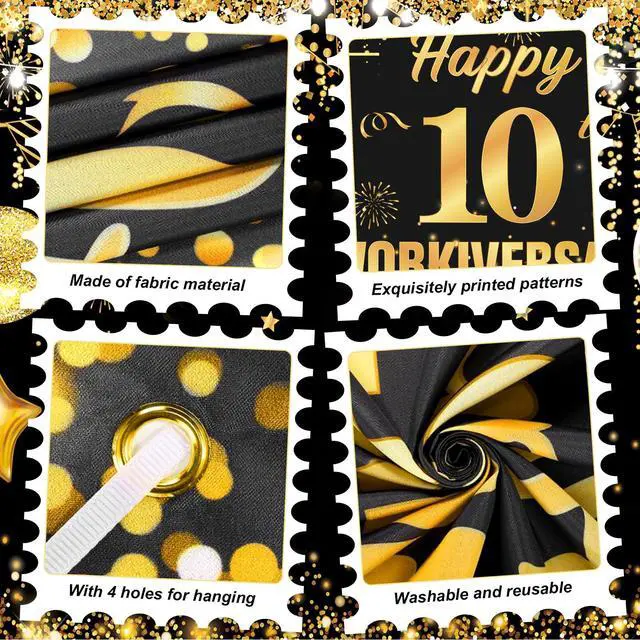 Alt view image 4 of 7 - 10 Year Work Anniversary Decorations Happy 10th Workiversary Banner Black Gold Happy 10th Workiversary Backdrop Employee Appreciation 10 Year Work Anniversary Decor for Employee Boss