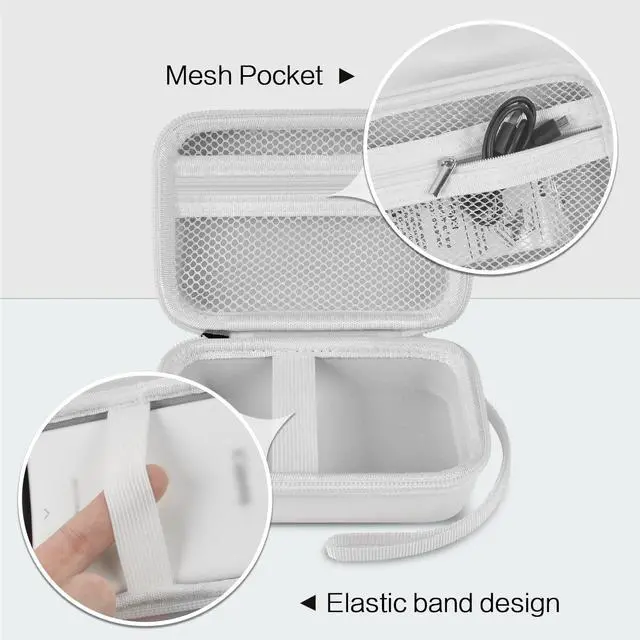 Alt view image 3 of 7 - Case for Canon Ivy 2 / CLIQ+2/ CLIQ 2/ for KODAK Step Mini Photo Printer | Hard-shell EVA case, Zippered Mesh Pocket Fits Photo Paper & Cable, Securing Straps, Detachable Handle, Case Only, White