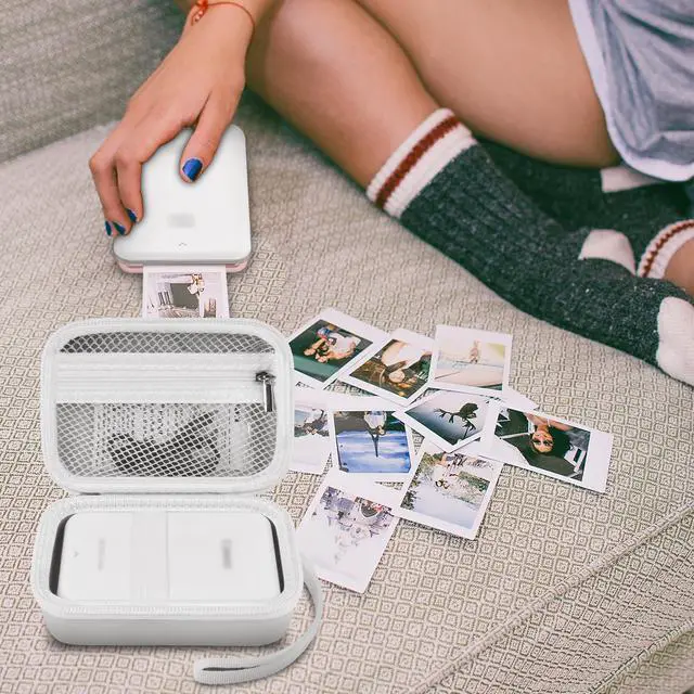 Alt view image 6 of 7 - Case for Canon Ivy 2 / CLIQ+2/ CLIQ 2/ for KODAK Step Mini Photo Printer | Hard-shell EVA case, Zippered Mesh Pocket Fits Photo Paper & Cable, Securing Straps, Detachable Handle, Case Only, White