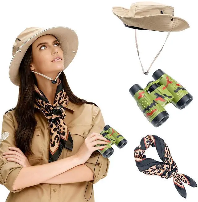 Main image of Safari Adventure Set with Binoculars, Sun Hat, and Wild Animal Print Scarf