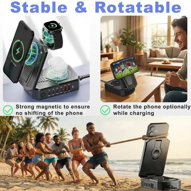 Alt view image 6 of 6 - 9-in-1 Magnetic Charging Station Foldable - 250W Hub with 100W USB-C for Laptops, 3-in-1 Wireless Dock for Phones/Watches/Earbuds
