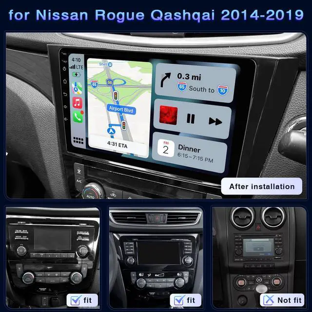 Alt view image 2 of 6 - Car Radio for Nissan Rogue MK2 X-Trail Qashqai 2014 2015 2016 2017-2019 | Car Stereo with Wireless Carplay Android Auto Bluetooth Touch Screen with WiFi FM GPS SWC