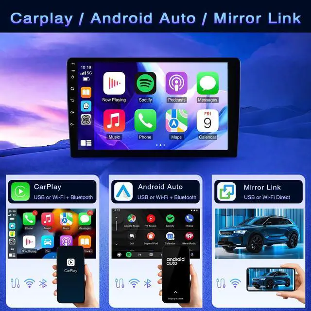 Alt view image 3 of 6 - Car Radio for Nissan Rogue MK2 X-Trail Qashqai 2014 2015 2016 2017-2019 | Car Stereo with Wireless Carplay Android Auto Bluetooth Touch Screen with WiFi FM GPS SWC