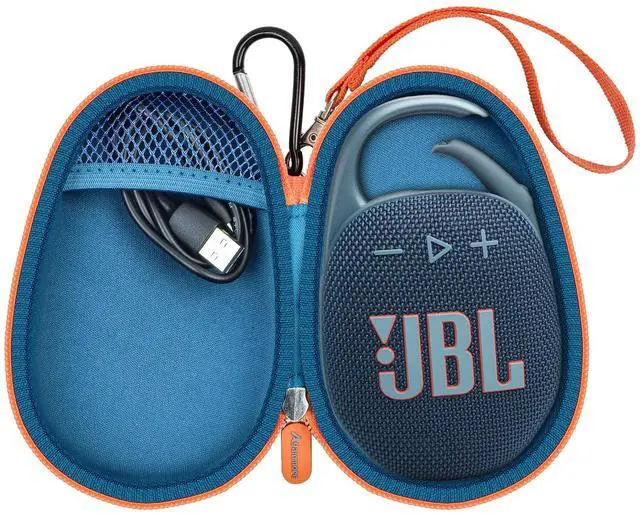 Main image of Carrying Case for JBL Clip 5 and for JBL Clip 4 Speaker | Shock-Absorbing Shell, Mesh Pocket, Carabiner and Wrist Strap Keep Speaker Gear Protected and Ready to Go, Blue, Case Only