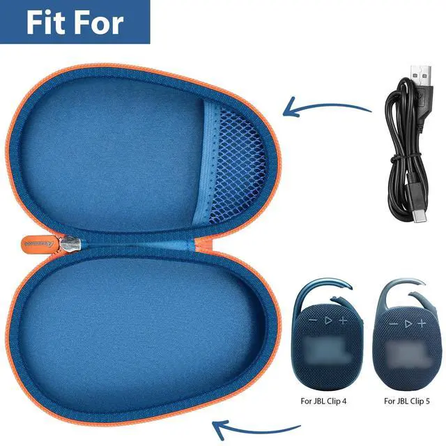 Alt view image 2 of 7 - Carrying Case for JBL Clip 5 and for JBL Clip 4 Speaker | Shock-Absorbing Shell, Mesh Pocket, Carabiner and Wrist Strap Keep Speaker Gear Protected and Ready to Go, Blue, Case Only
