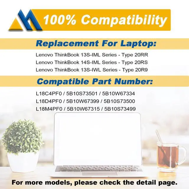 Alt view image 5 of 6 - L18C4PF0 L18M4PF0 Laptop Battery Replacement for Lenovo ThinkBook 13S-IWL 14S-IWL 13S-IML 14S-IML 20RR 20RS 20R9 20RM Series L18D4PF0 5B10S73499 5B10S73500 5B10S73501 5B10W67315 15.36V 45Wh 2964mAh