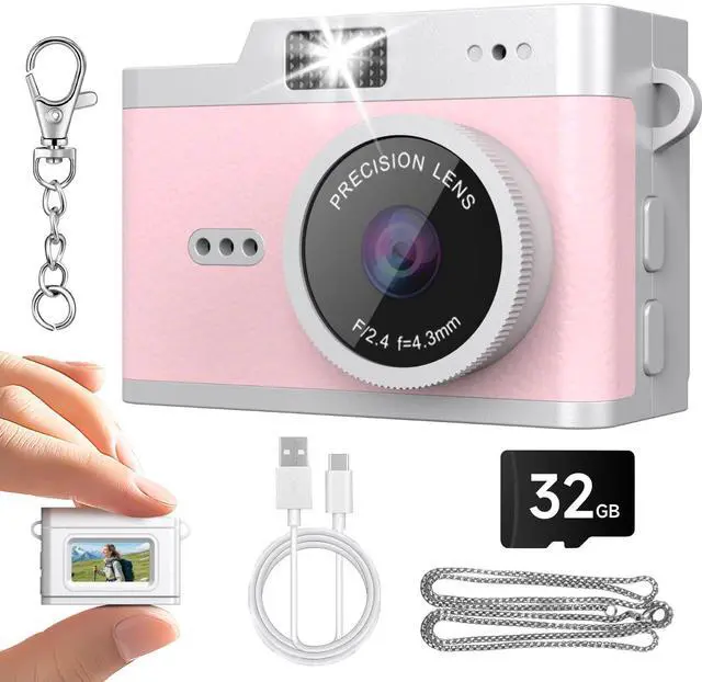 Main image of Pocket Mini Camera, 1080P HD Y2K Retro Keychain Digital Camera | 32GB SD Card, 0.96" Screen, Portable Video Recorder for Travel Vlogs & Daily Recording, Pink