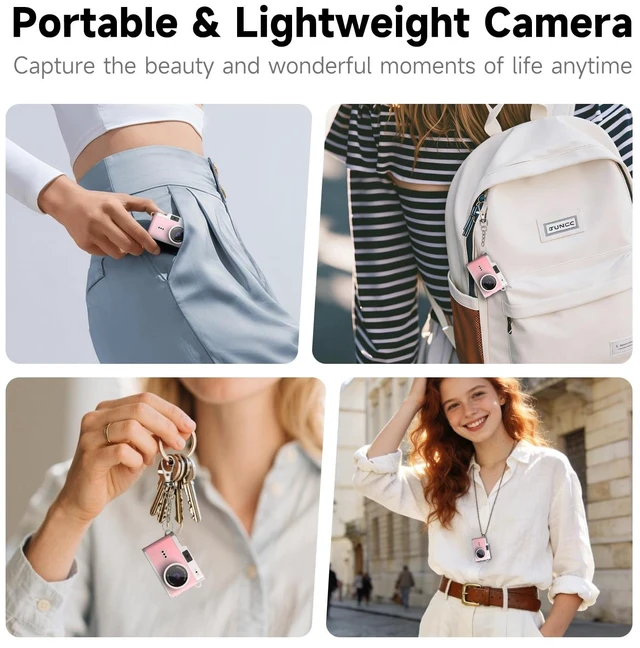 Alt view image 5 of 7 - Mini Keychain Digital Camera, Y2K Retro Pocket Camera, 1080P HD Small Video Recorder with 32GB SD Card for Travel, Vlogs & Daily Recording, Pink