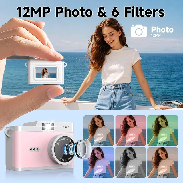 Alt view image 3 of 7 - Mini Keychain Digital Camera, Y2K Retro Pocket Camera, 1080P HD Small Video Recorder with 32GB SD Card for Travel, Vlogs & Daily Recording, Pink