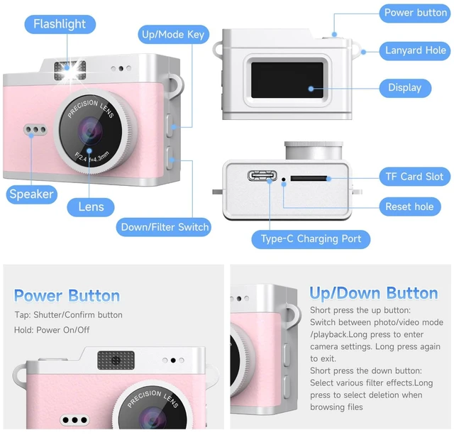 Alt view image 6 of 7 - Mini Keychain Digital Camera, Y2K Retro Pocket Camera, 1080P HD Small Video Recorder with 32GB SD Card for Travel, Vlogs & Daily Recording, Pink