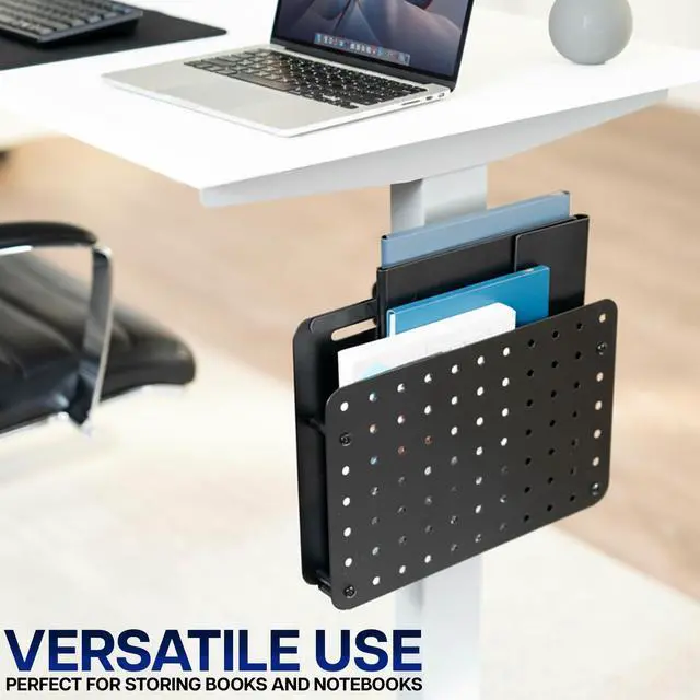 Alt view image 5 of 7 - Steel Clamp-on Desk Leg Laptop Mount Holder, 14 x 11 inch Magnetic Peg Board, Desk Accessory Organizer, Black, Mount-LHS1