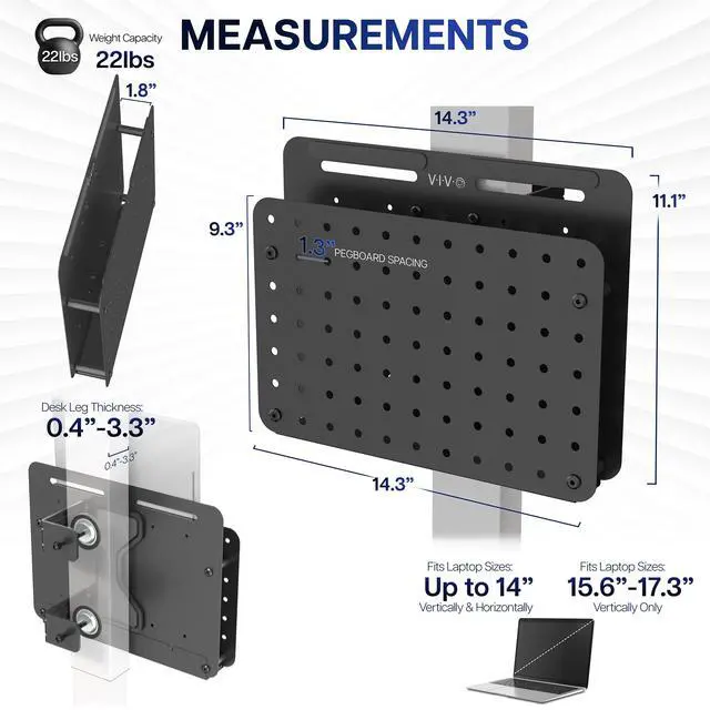 Alt view image 3 of 7 - Steel Clamp-on Desk Leg Laptop Mount Holder, 14 x 11 inch Magnetic Peg Board, Desk Accessory Organizer, Black, Mount-LHS1