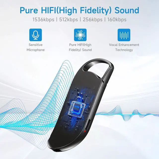 Alt view image 3 of 6 - Digital Voice Recorder, 32GB (2450Hours) HD Clear Recording Device | AI-Intelligent Noise Reduction, Portable, 30Hrs Battery, Voice Activated, One-Touch, USB C, Meeting Lecture Class Interview